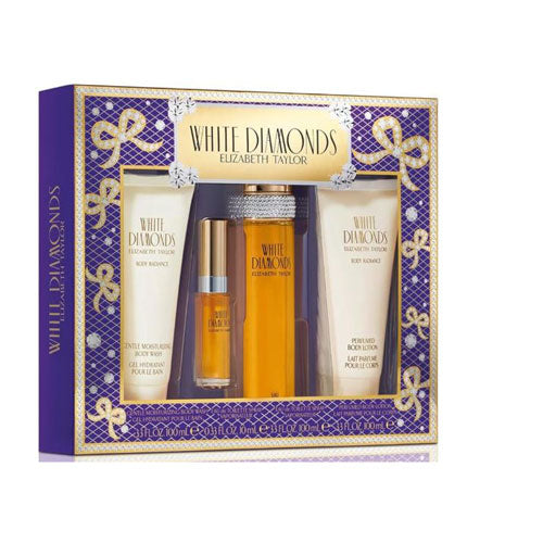 SET ELIZABETH TAYLOR WHITE DIAMONDS WOMEN (4 PC ) 3.3 OZ EDT SP / 0.34 OZ EDT SP / 3.3 OZ BODY  LOTION /3.3 OZ BODY WASH