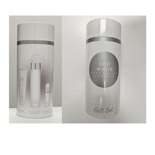 SET PERRY ELLIS 360 WHITE MEN ( 3 PC ) 3.4 OZ EDT /3.0 OZ GEL + MINI -CANISTER