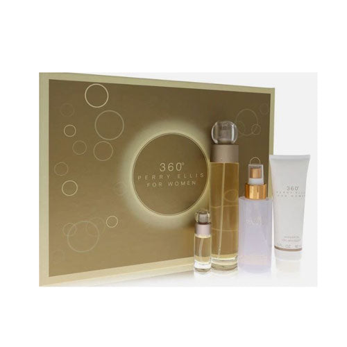 SET PERRY ELLIS 360 FOR WOMEN (4 PC)3.4 OZ EDT /4.0 OZ MIST/3.0OZ SG /0.25 OZ MINI