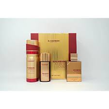 SET AL HARAMAIN AMBER OUD RUBY UNISEX ( 3 PC ) 2.5 OZ /1.0OZ EXTRAIT DE PARFUM/ 6.6 OZ BODY SP