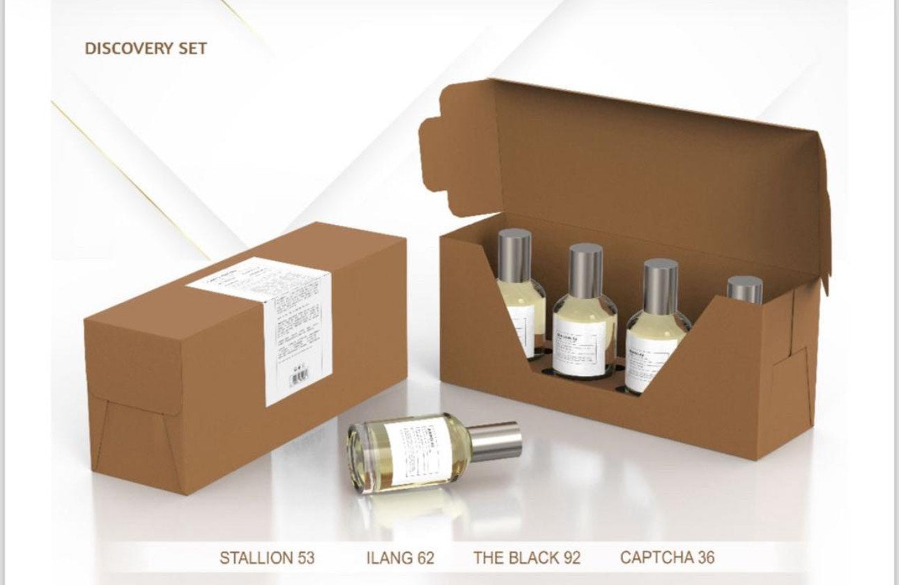 SET DE 4 PCS STALLION 53, THE BLACK 92, ILANG62, CAPTCHA36. PROMO ENVIO GRATIS APARTIR DE $299 MAYOREO 3.4FL.OZ 100ML